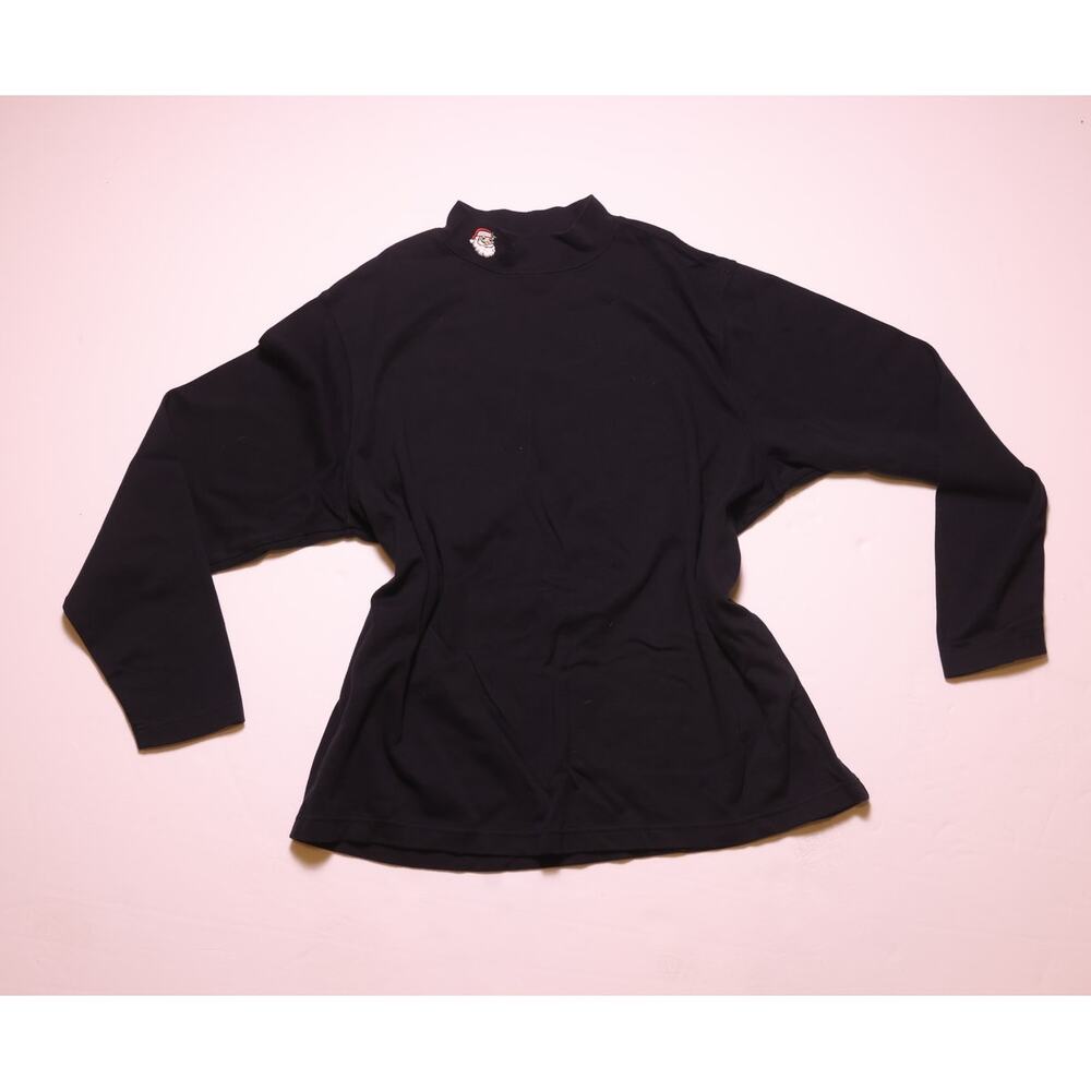 Vintage Westbound Black Mock Neck Santa Embroidered XL Long Sleeve Holiday Tee